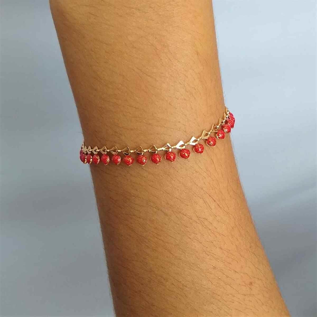 Pulseira com Bolinhas de Resina Folheado a Ouro