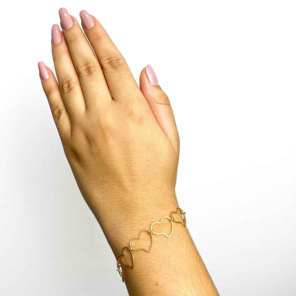 Pulseira Elo Português de Coração Folheado a Ouro