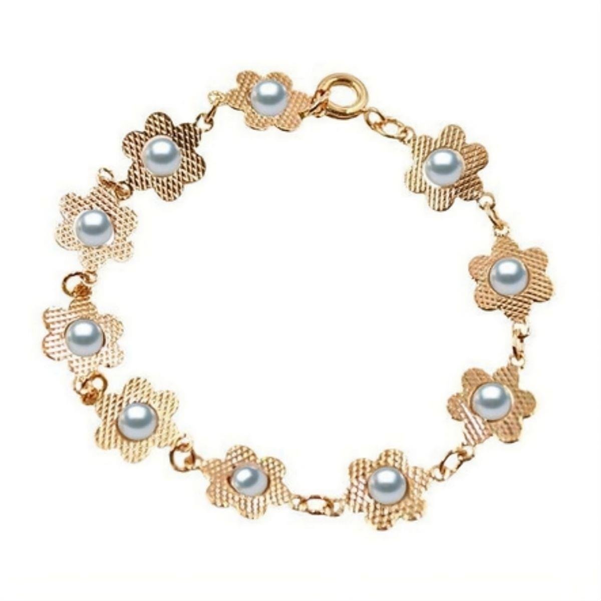 Pulseira Flor com Pérola Folheado a Ouro
