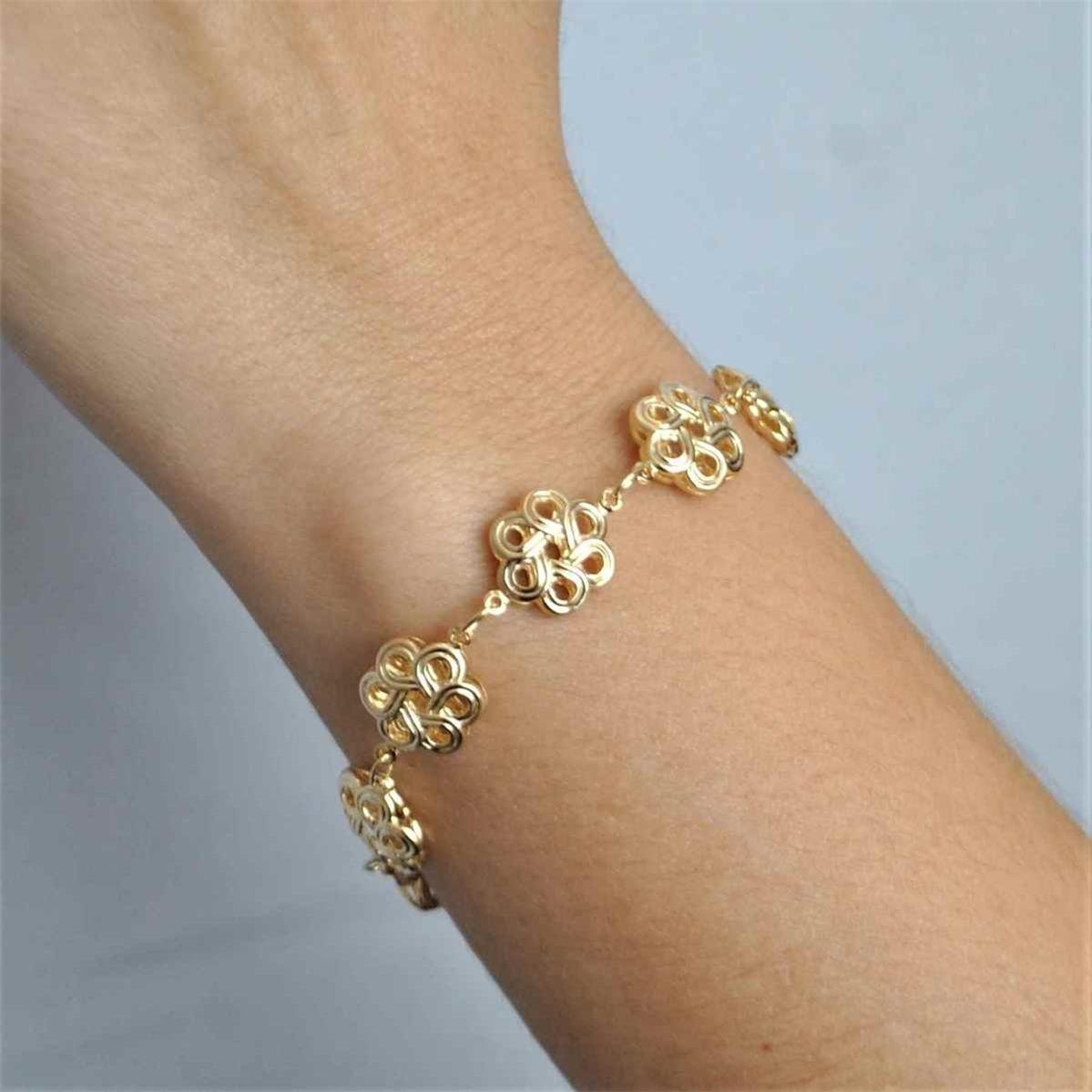 Pulseira de Flores Vazadas Folheado a Ouro