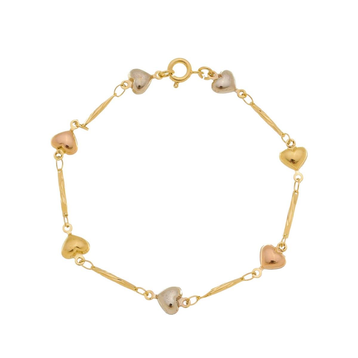 Pulseira de Palitos com Corações com Ródio Branco e Ouro Rosé Folheado a Ouro