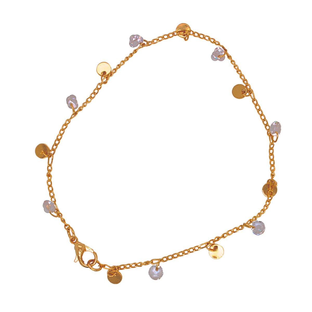 PULSEIRA BANHADA A OURO DE PLAQUINHAS COM PEDRAS DE ZIRCÔNIAS 18CM