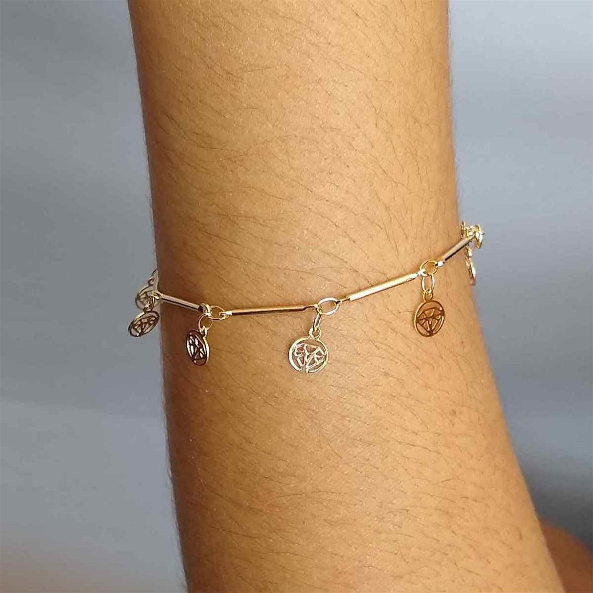 Pulseira Palito com Diamante Vazado Folheado a Ouro