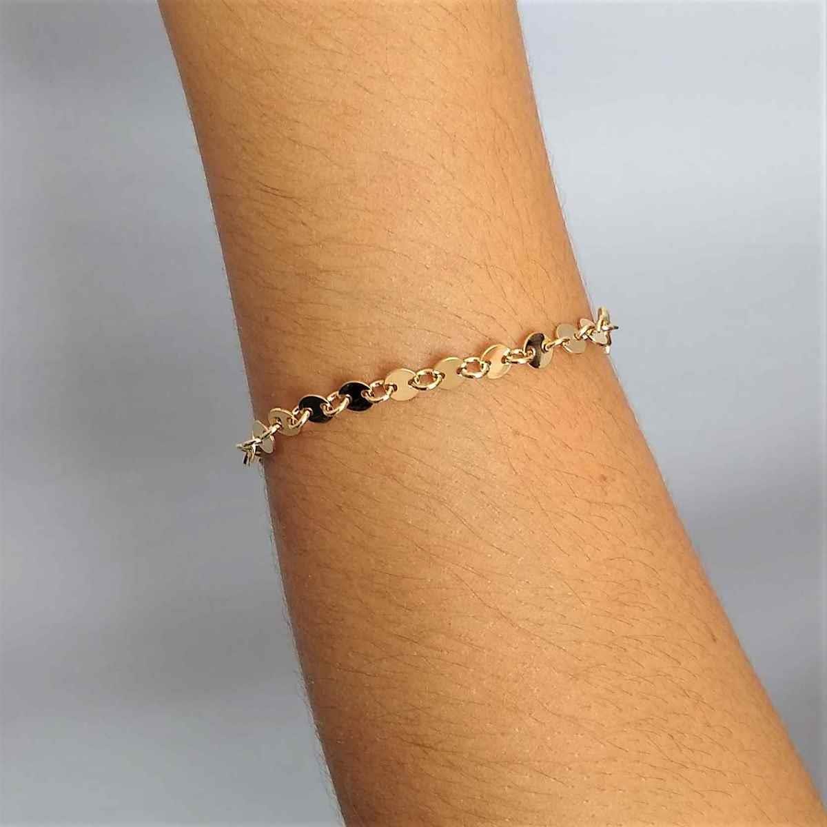 Pulseira de Plaquinhas Redondas Folheado a Ouro