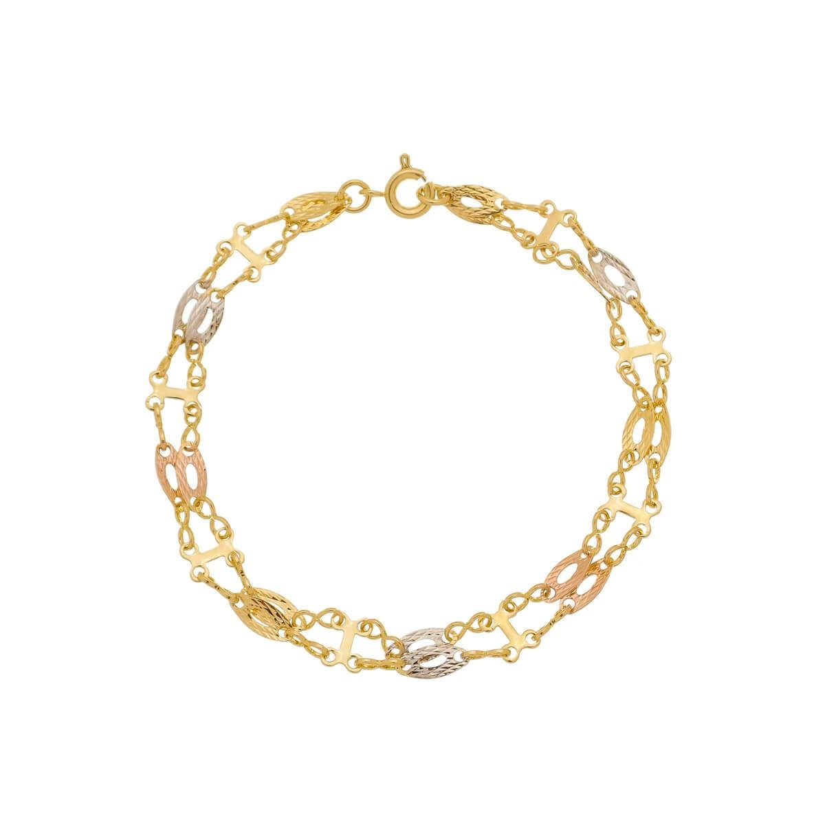 Pulseira Plaquinhas Vazadas Diamantadas com Ródio Branco e Ouro Rosé Folheado a Ouro