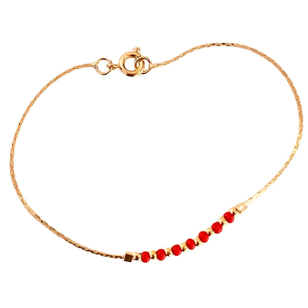 PULSEIRA BANHADA A OURO ELO BATIDO COM MIÇANGAS