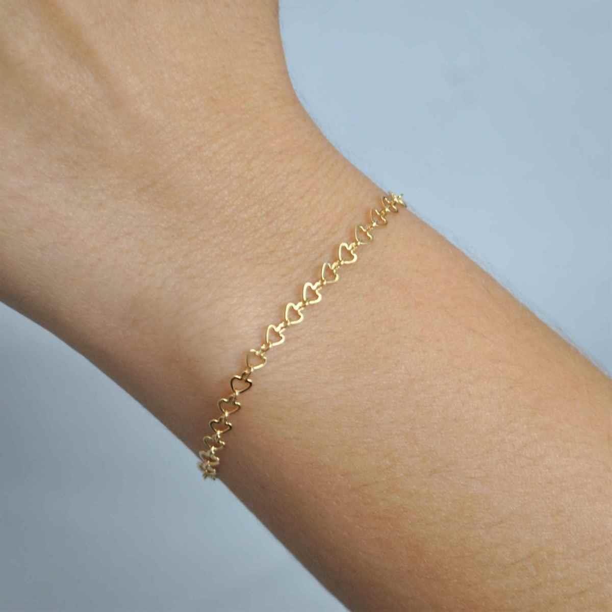 Pulseira Cadeado de Coração Folheado a Ouro