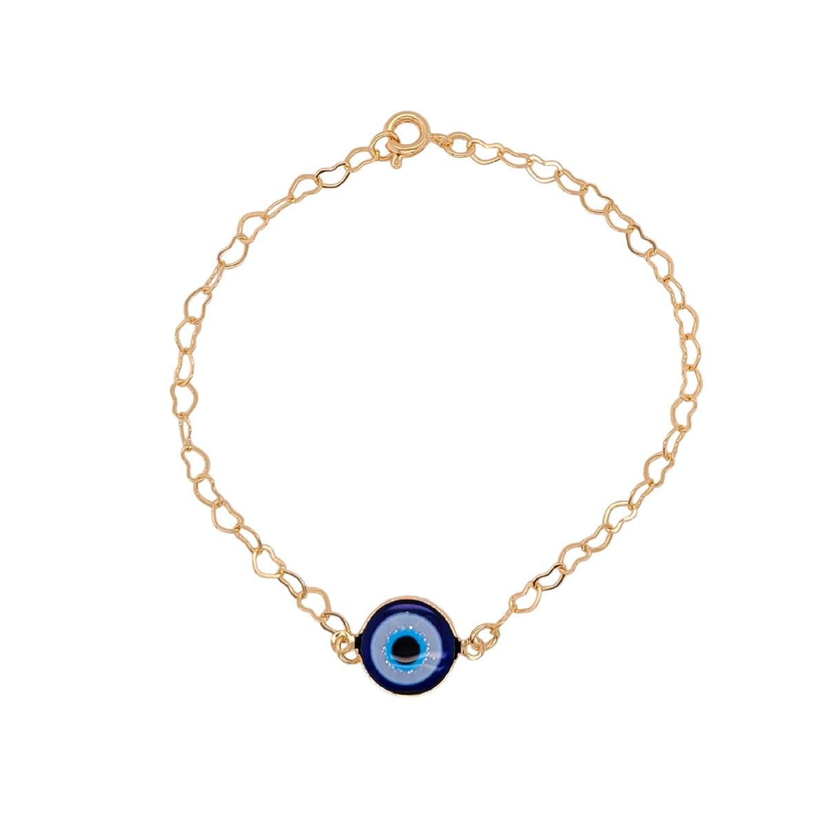 Pulseira de Corações Vazado com Olho Grego Folheado a Ouro
