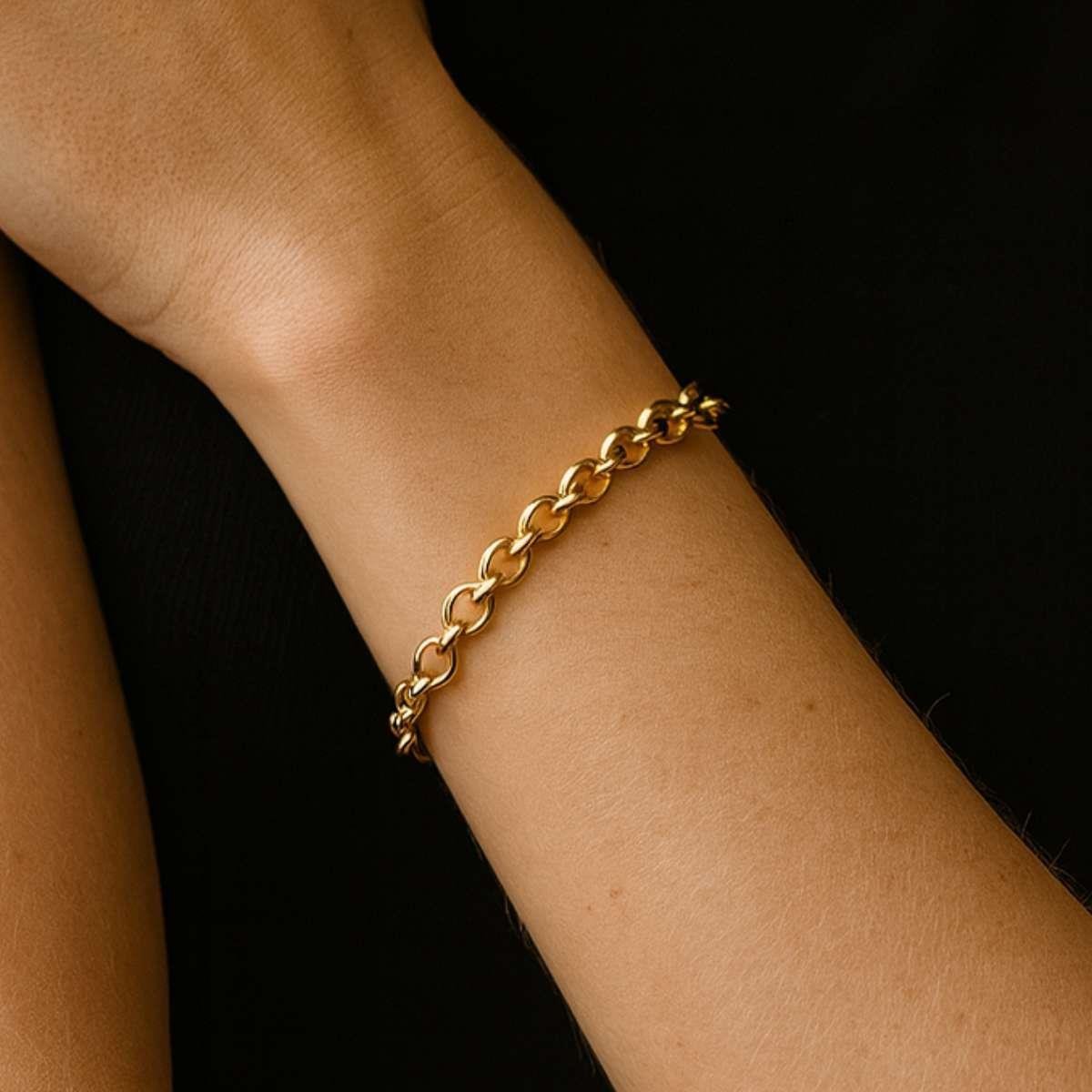 Pulseira Elo Português 18cm Banhado a Ouro