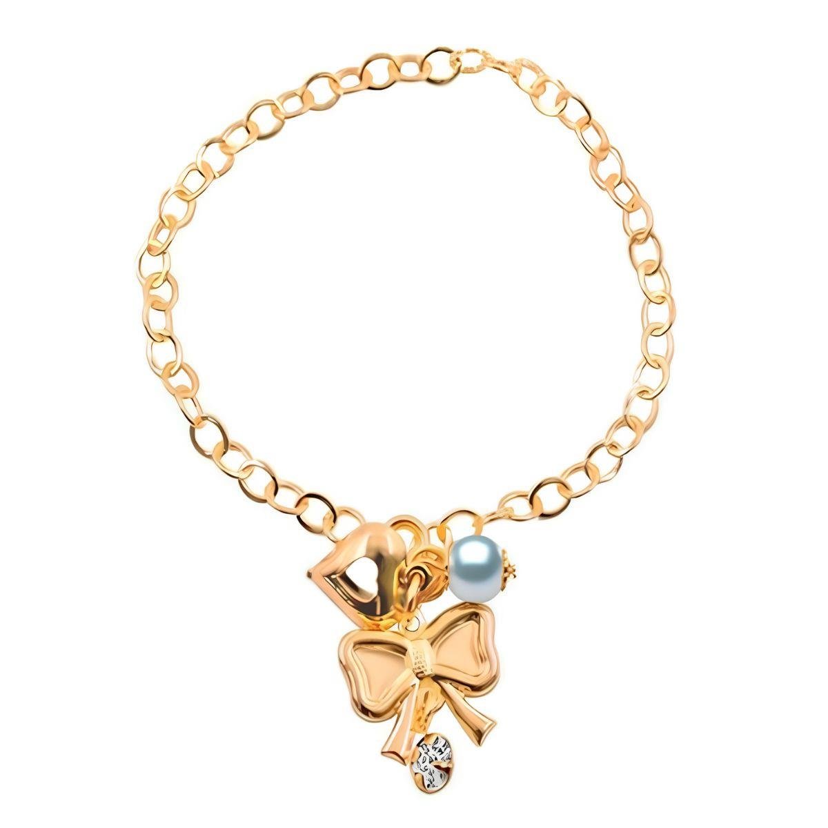 Pulseira Cadeado de Laço e Ponto de Luz Folheado a Ouro