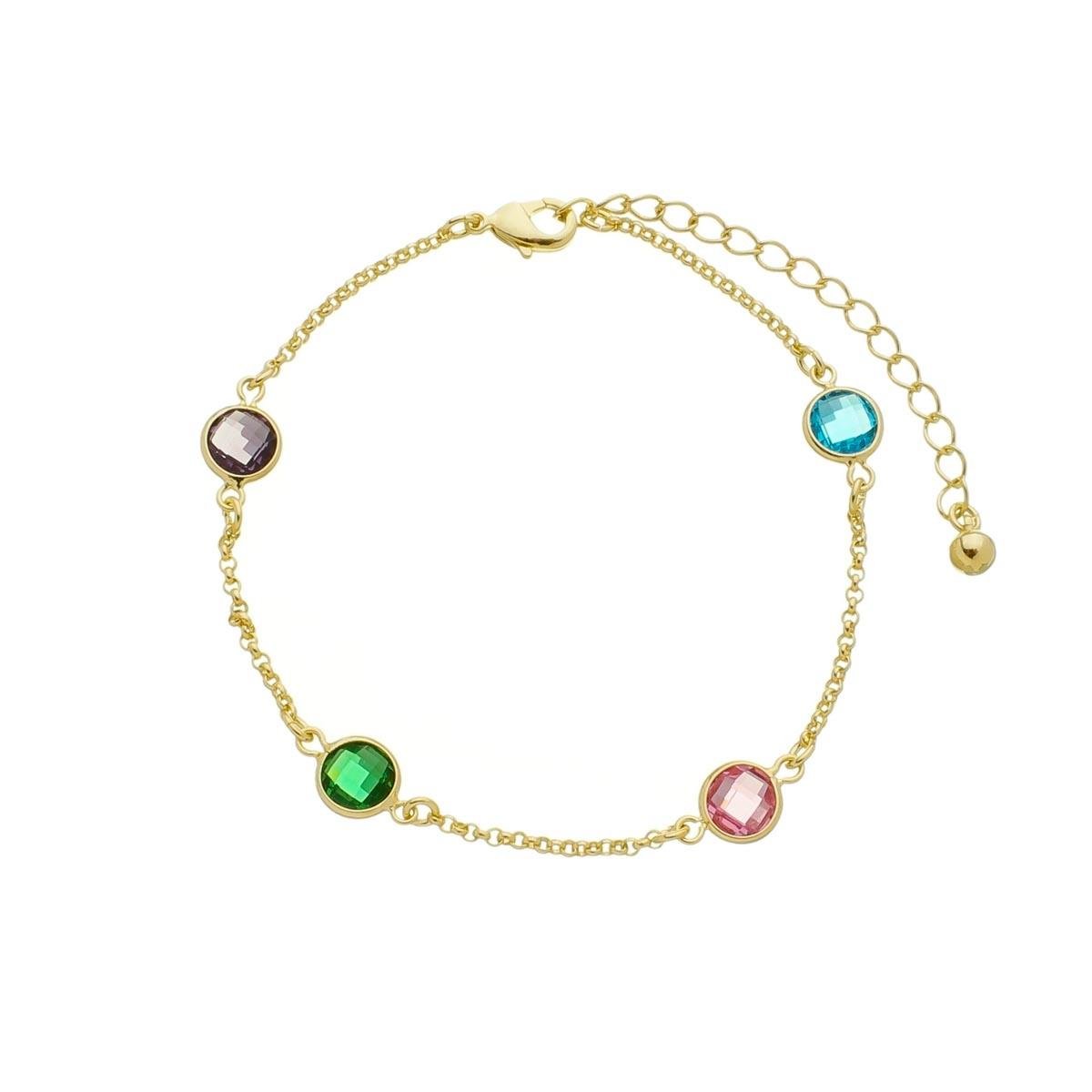 PULSEIRA BANHADA A OURO ELO PORTUGUÊS COM ZIRCÔNIAS 