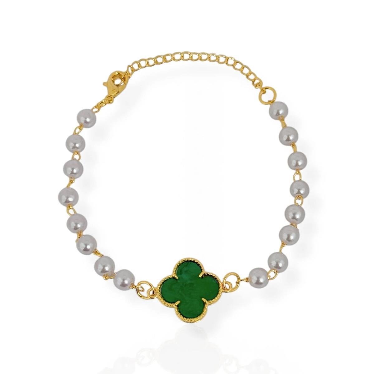 PULSEIRA BANHADA A OURO EM PEROLAS E TREVO