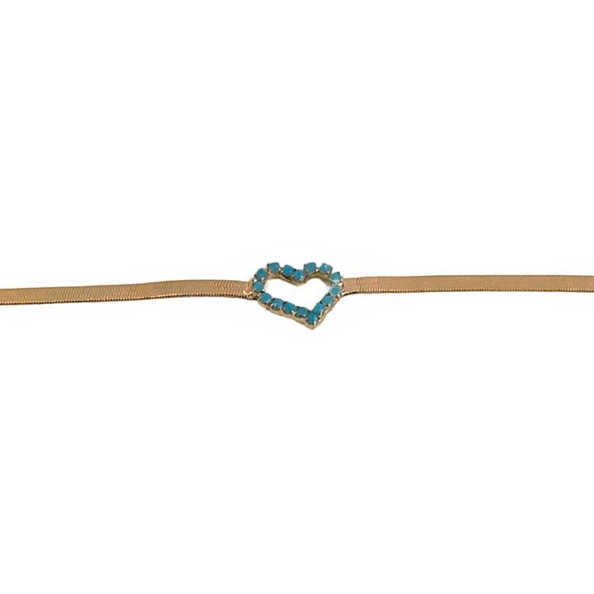 PULSEIRA BANHADA A OURO FITA COM CORAÇÃO CRAVEJADO 18CM