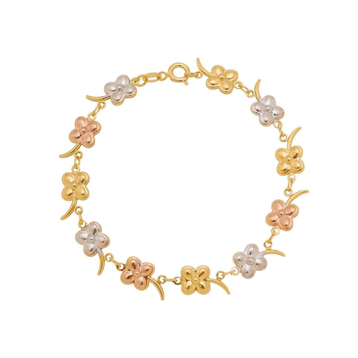 Pulseira de Flor com Cabo Ródio Branco e Ouro Rosé Folheado a Ouro