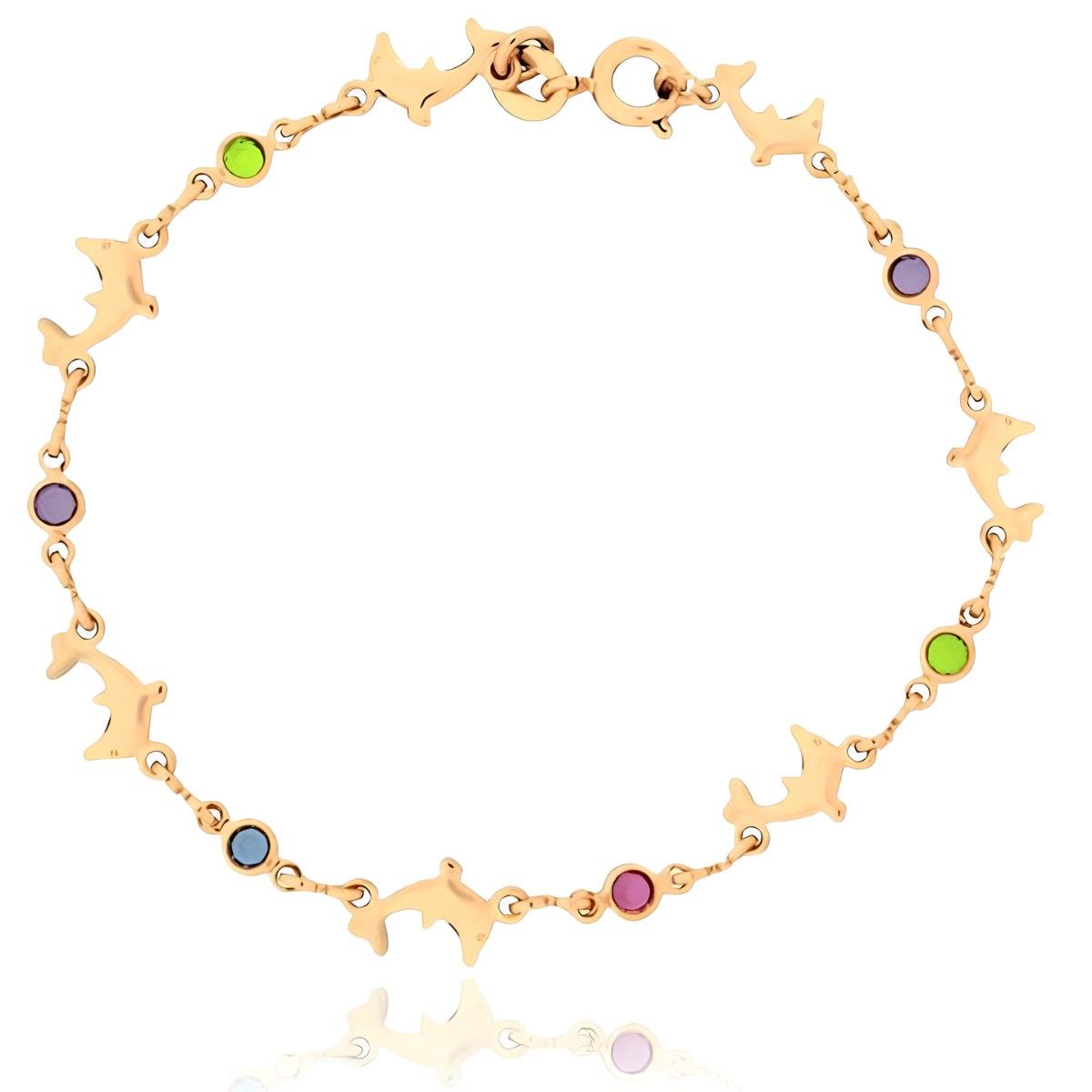 Pulseira de Golfinhos com Zircônia Folheado a Ouro