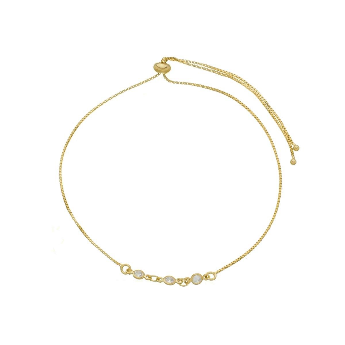 PULSEIRA BANHADA A OURO GRAVATA COM 3 ZIRCÔNIAS 20CM
