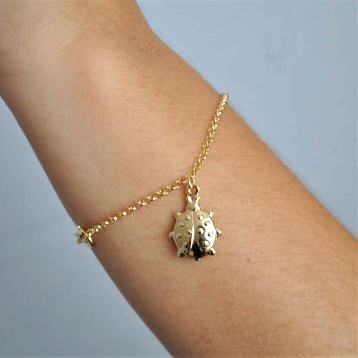 Pulseira de Elo Português com Joaninha Folheado a Ouro