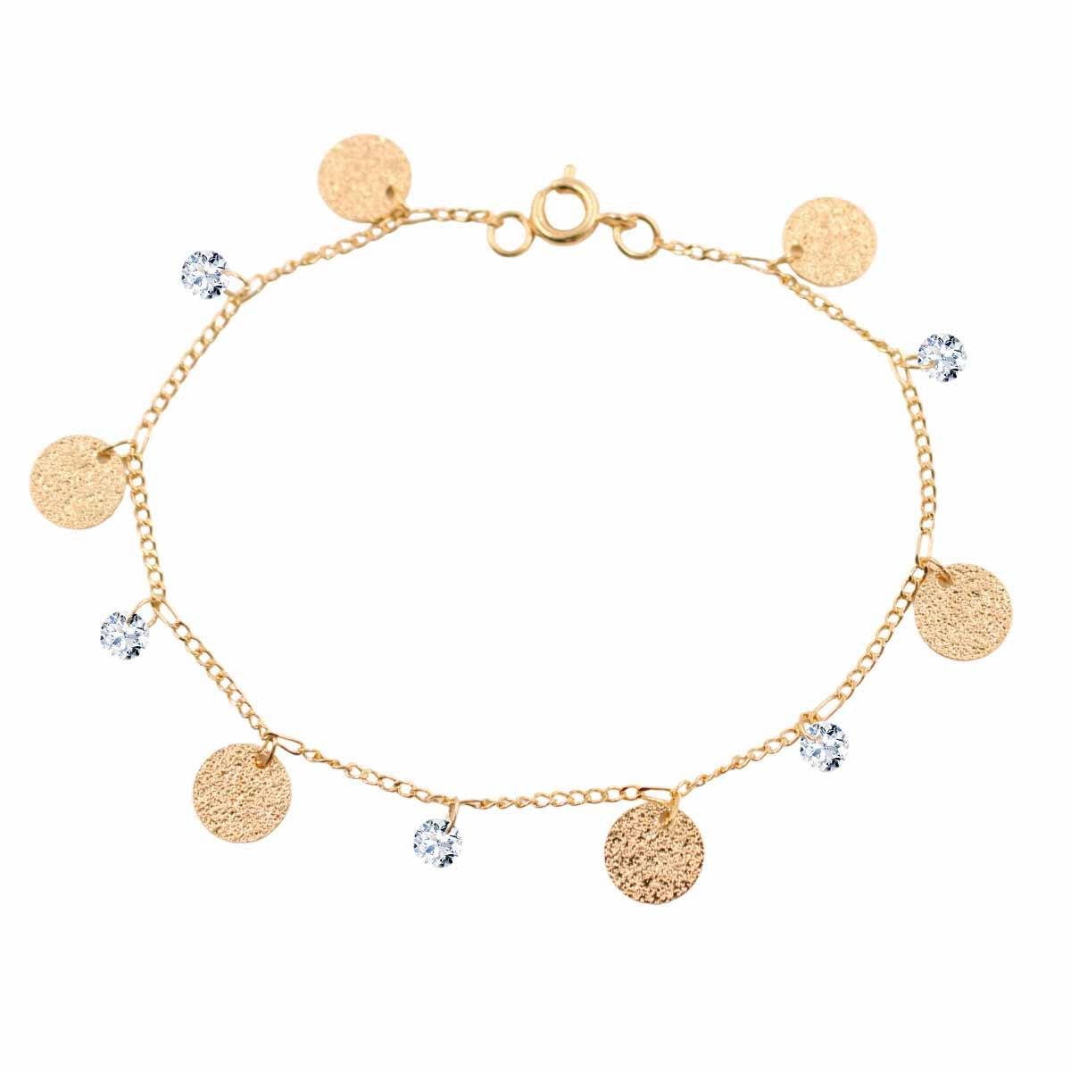 Pulseira com Chapas Redondas e Zircônia Folheado a Ouro
