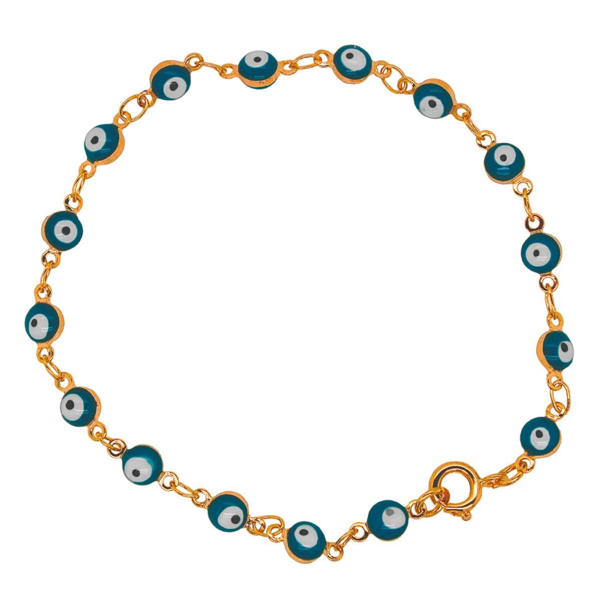 PULSEIRA BANHADA A OURO OLHO GREGO RESINA 18CM