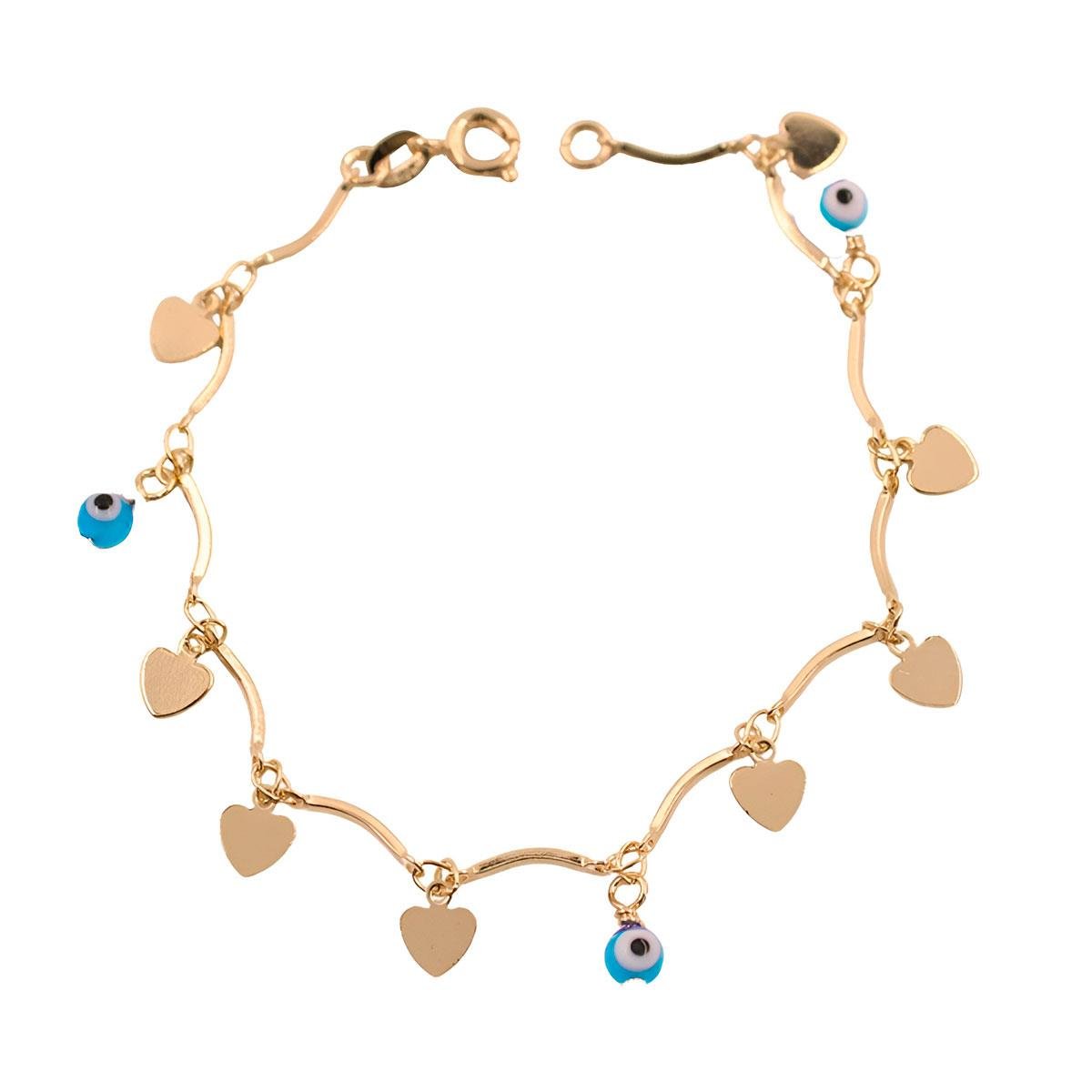 Pulseira De Olho Grego Com Coração Folheado a Ouro