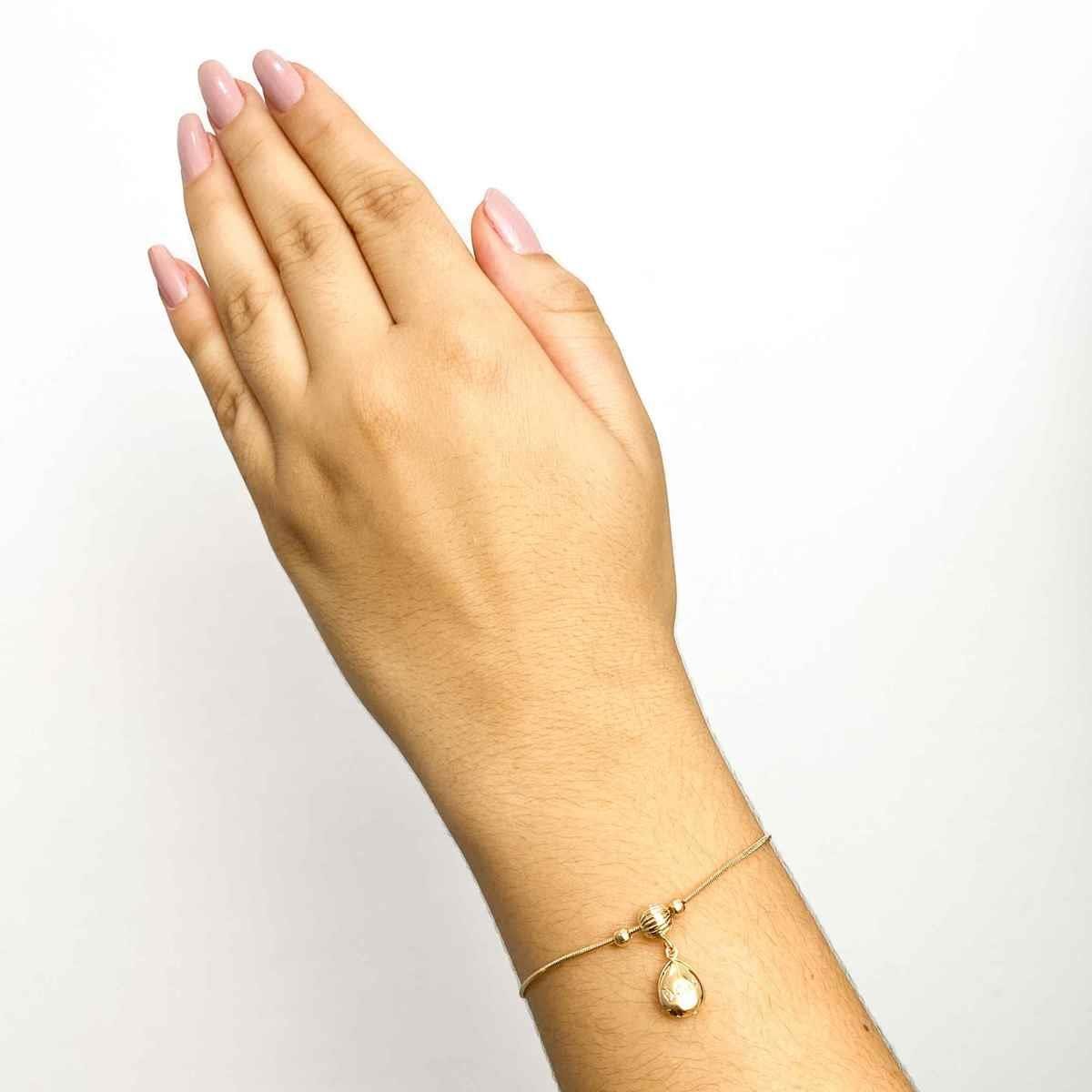 Pulseira Rabo de Rato Gota Escrita Fé e Deus Folheado a Ouro
