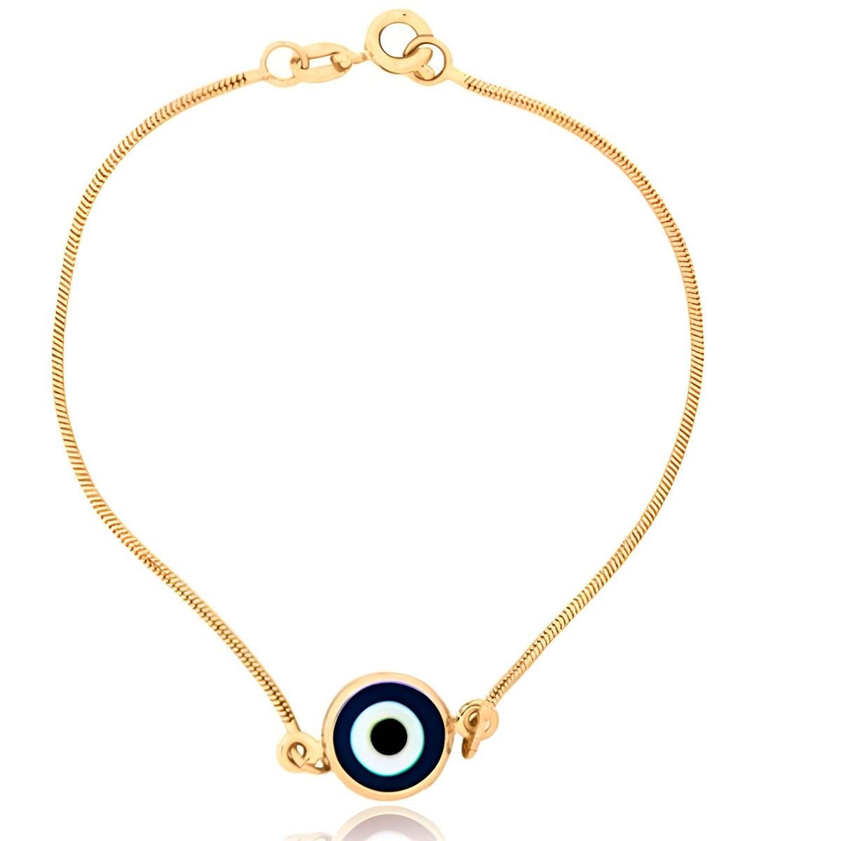 PULSEIRA BANHADA A OURO RABO DE RATO COM OLHO GREGO 18CM