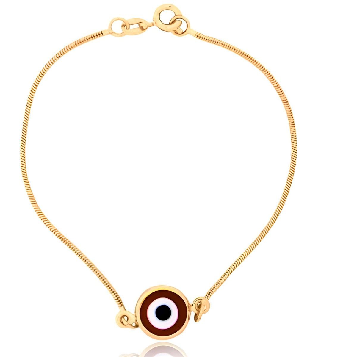 PULSEIRA BANHADA A OURO RABO DE RATO COM OLHO GREGO 18CM