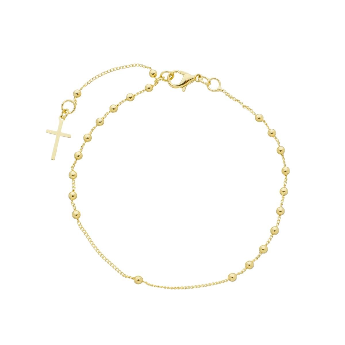 PULSEIRA BANHADA A OURO TERÇO GRUMET COM BOLINHAS 18CM