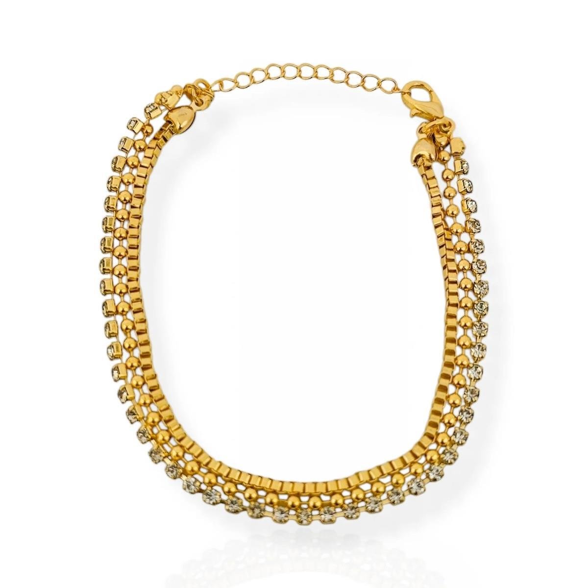 PULSEIRA BANHADA A OURO TRIO CRAVEJADA