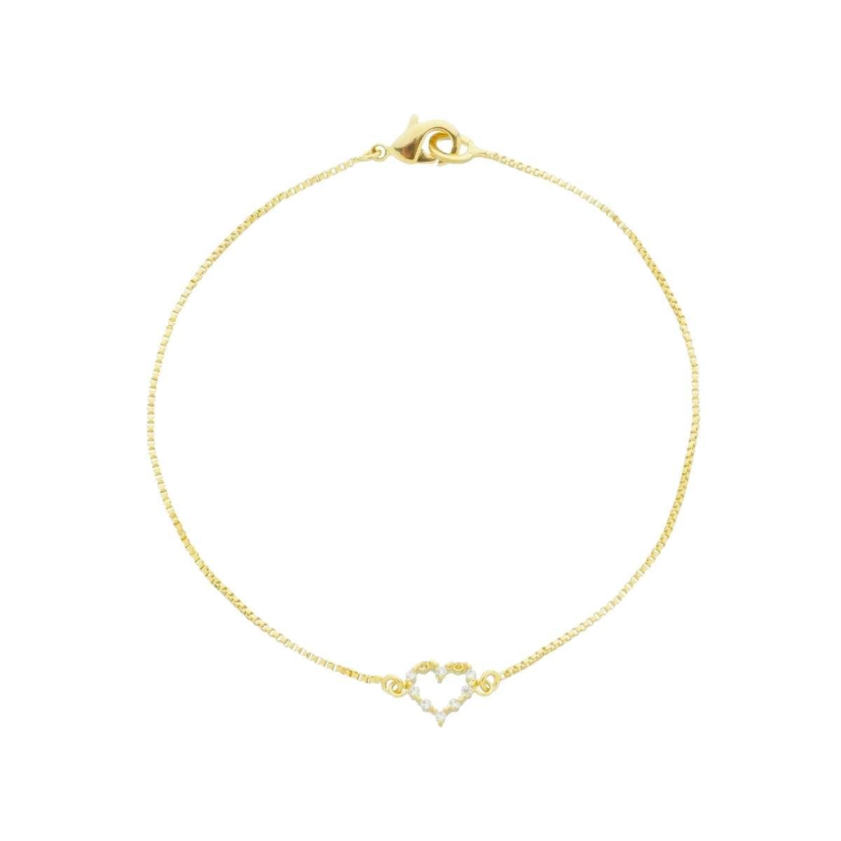 Pulseira Veneziana com Coração com Zircônia Folheado a Ouro