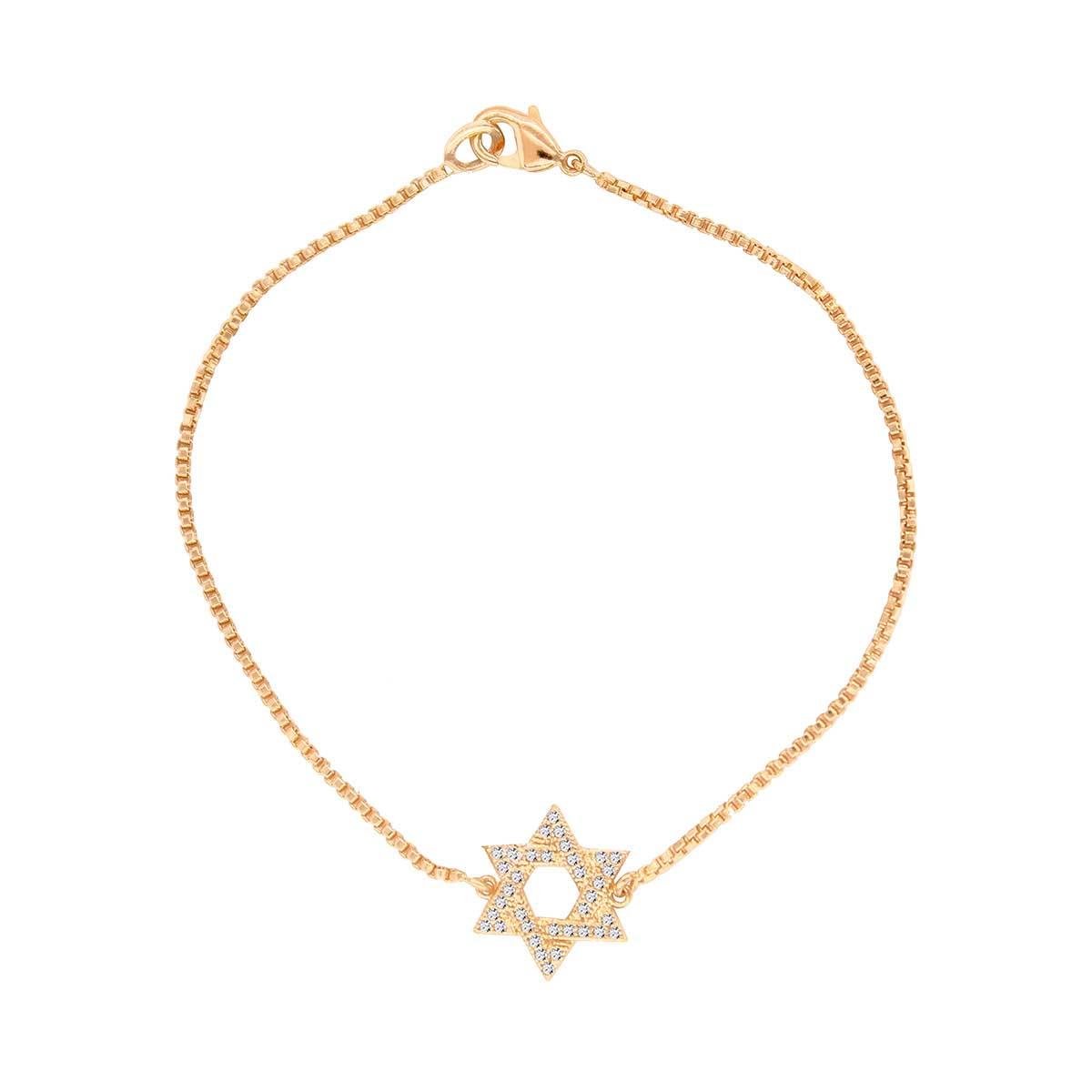 Pulseira Veneziana com Estrela de Davi com Zircônia Folheado a Ouro
