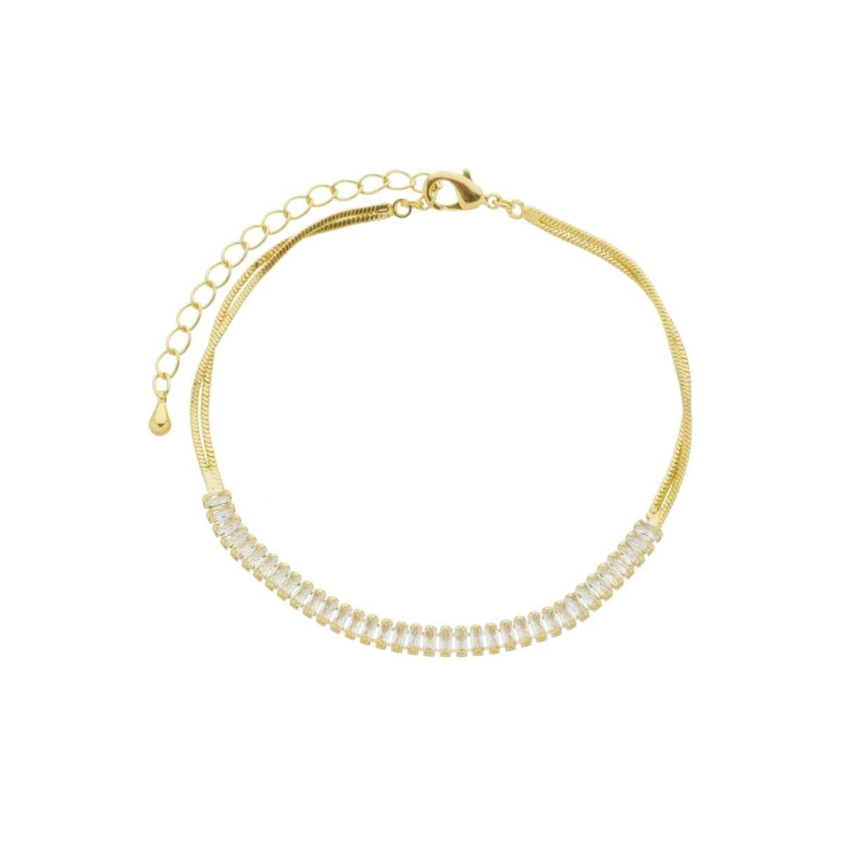 PULSEIRA BANHADA A OURO VENEZIANA DUPLA COM NAVETES DE ZIRCÔNIAS