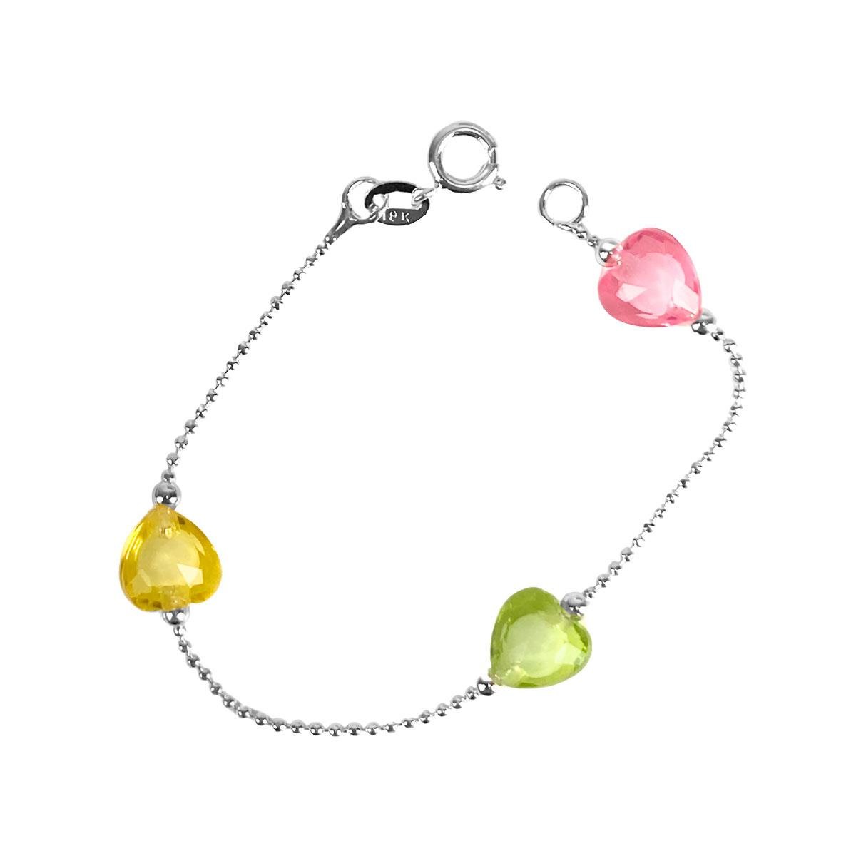 PULSEIRA BANHADA A PRATA INFANTIL BOLINHAS E CORAÇÃO COLORIDO 15CM