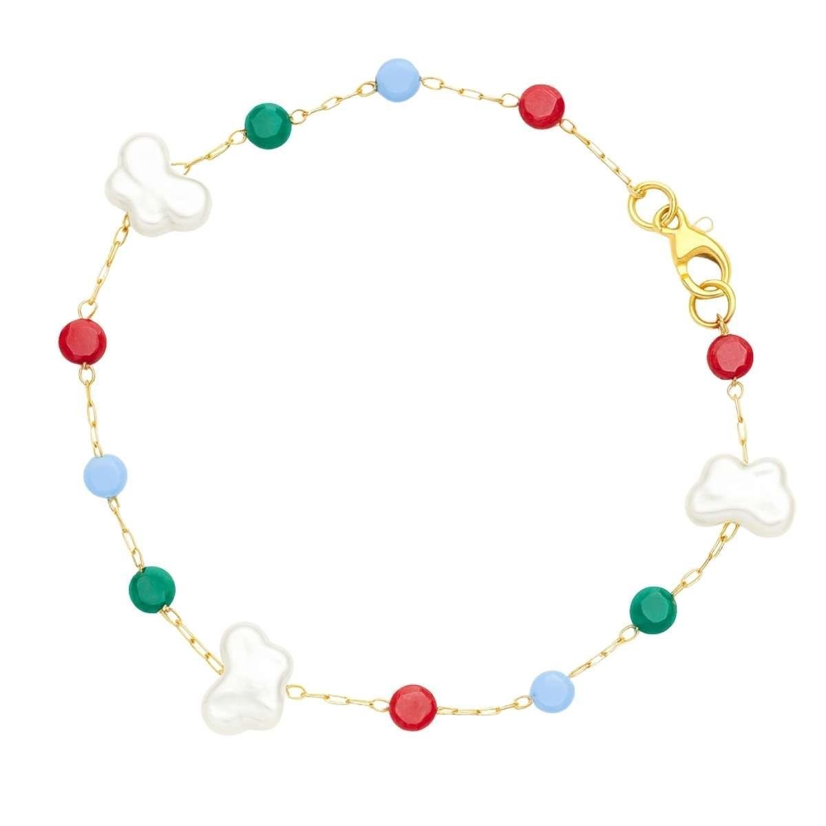 PULSEIRA BORBOLETA DE PEROLA E PEDRINHAS 