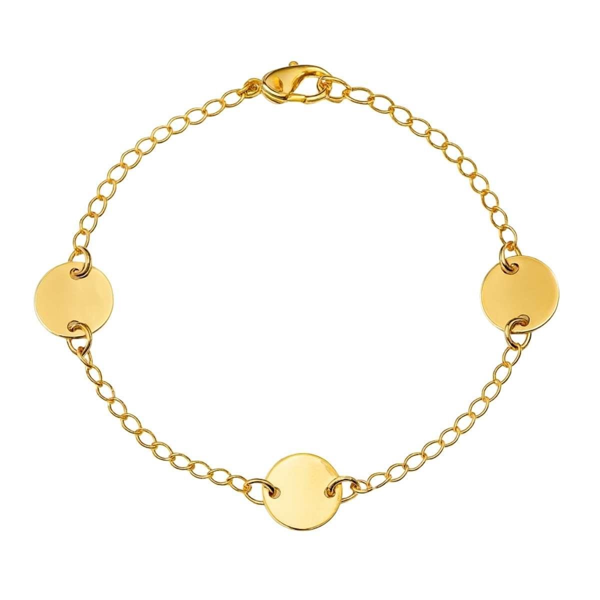 Pulseira Três Medalhas 18cm Banhado a Ouro