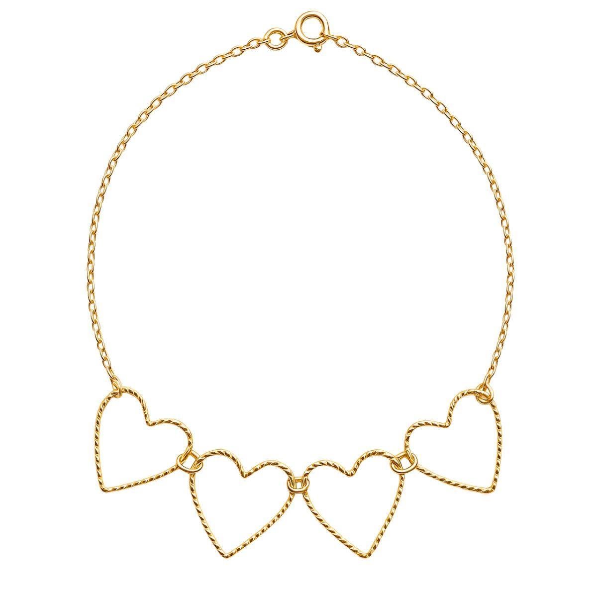 Pulseira de Corações Vazados 18cm Banhado a Ouro