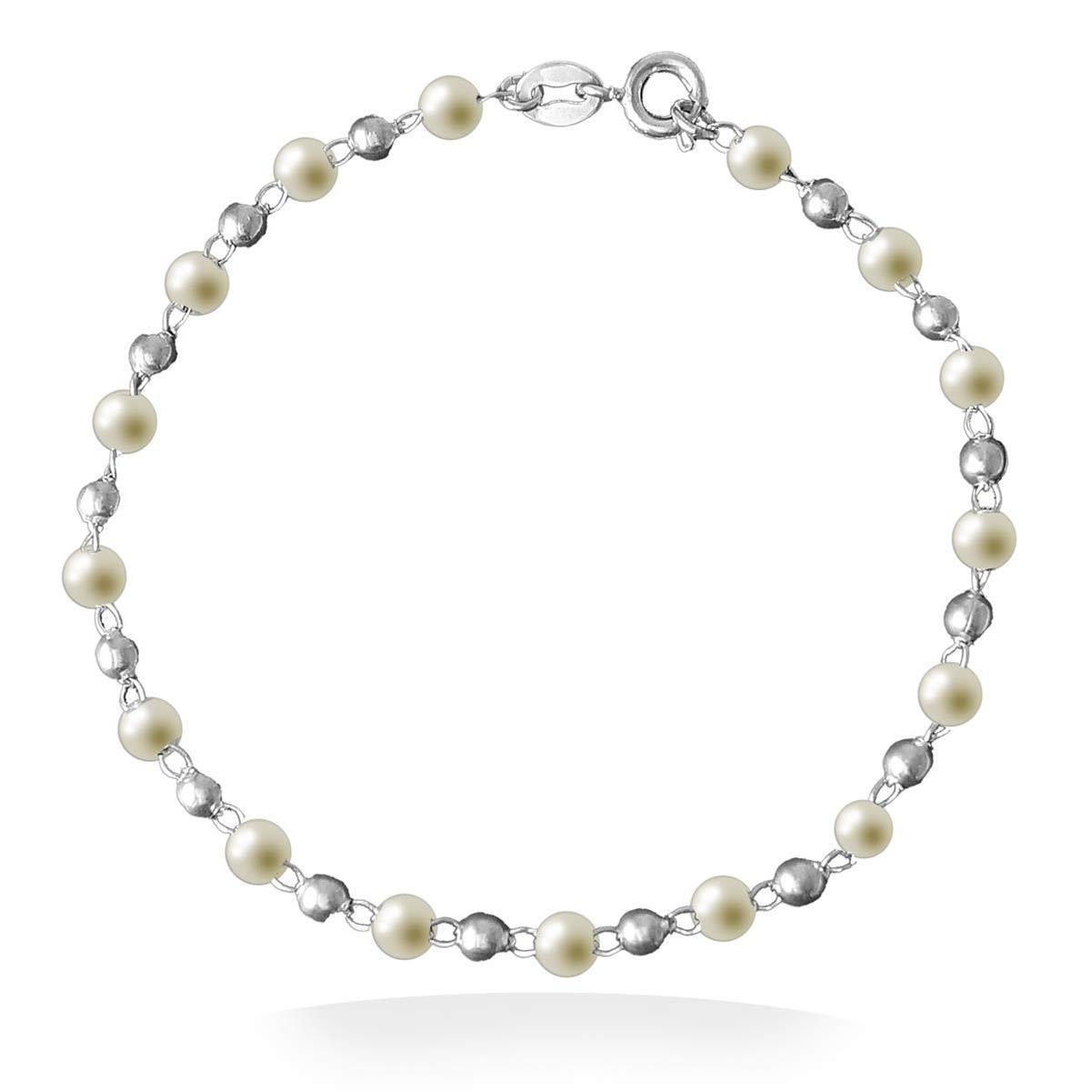 Pulseira Com Bolinhas de Pérolas Folheado a Prata