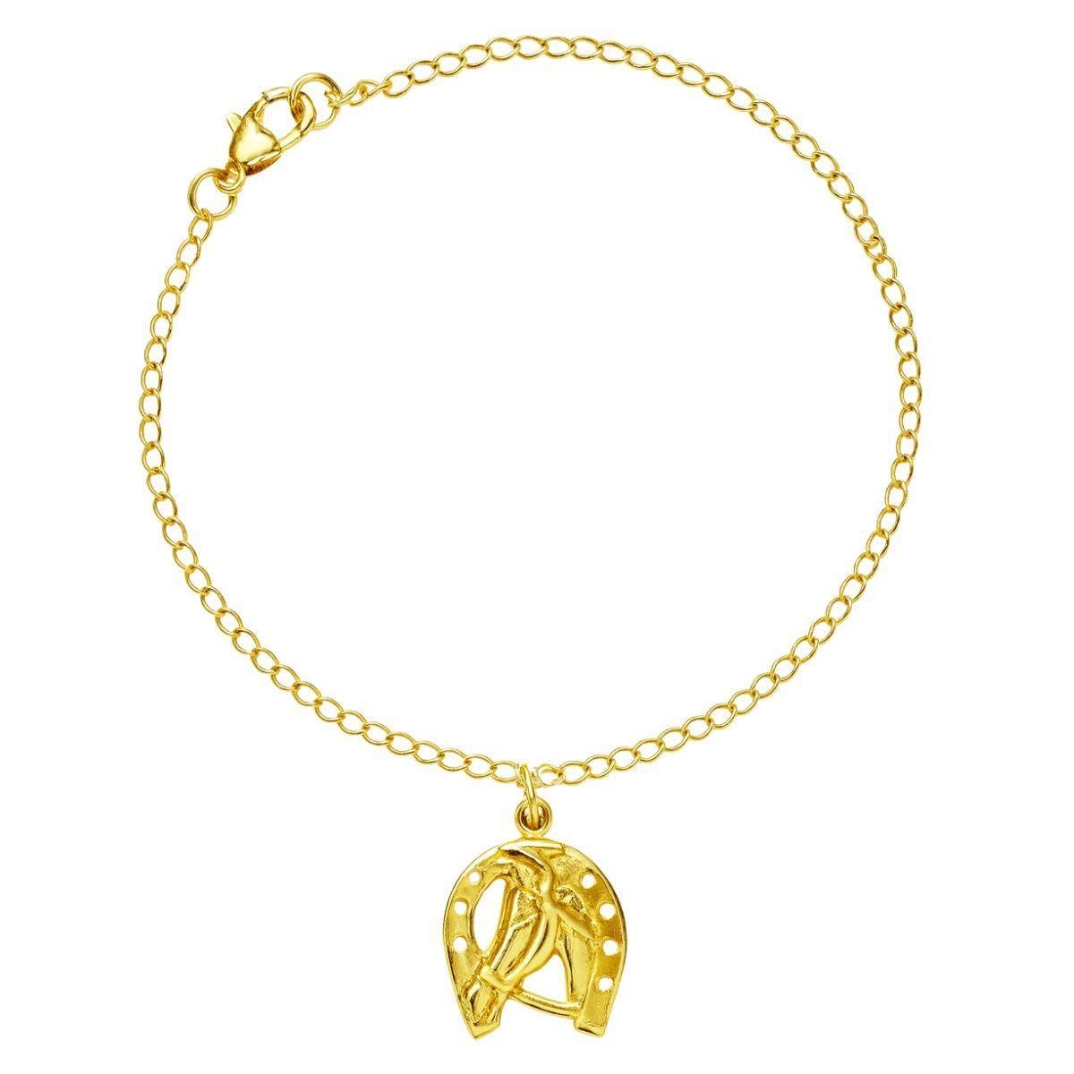 Pulseira Cavalo e Ferradura 18cm Banhado a Ouro