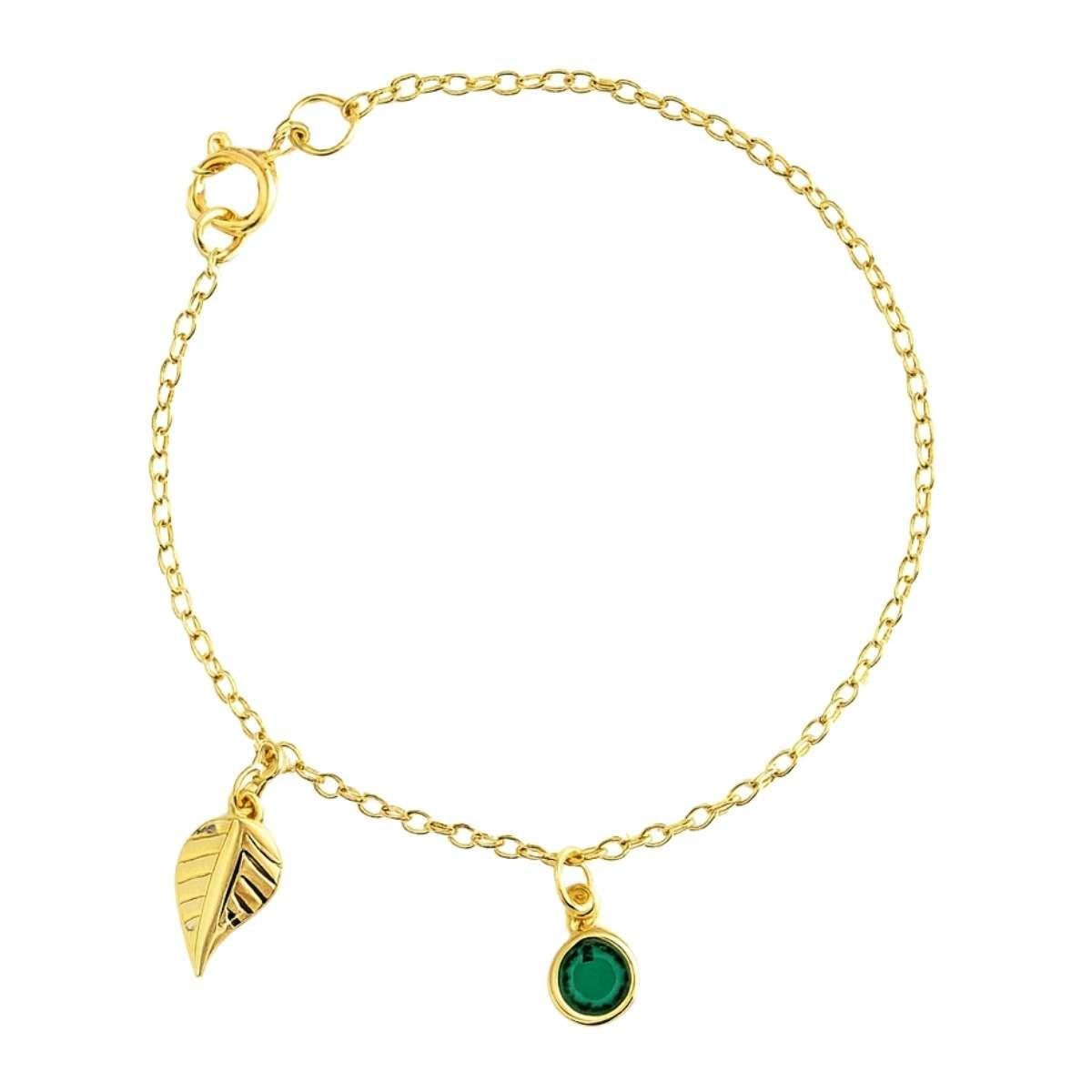 Pulseira Folha com Ponto de Luz 18cm Banhado a Ouro