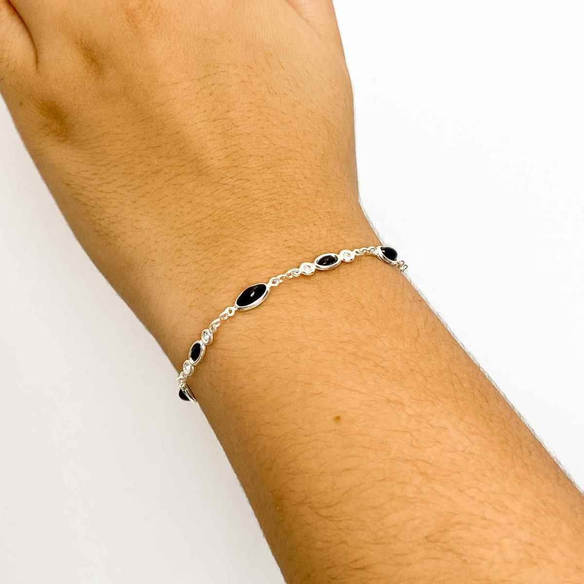 Pulseira de Pedra Navete Folheado a Prata