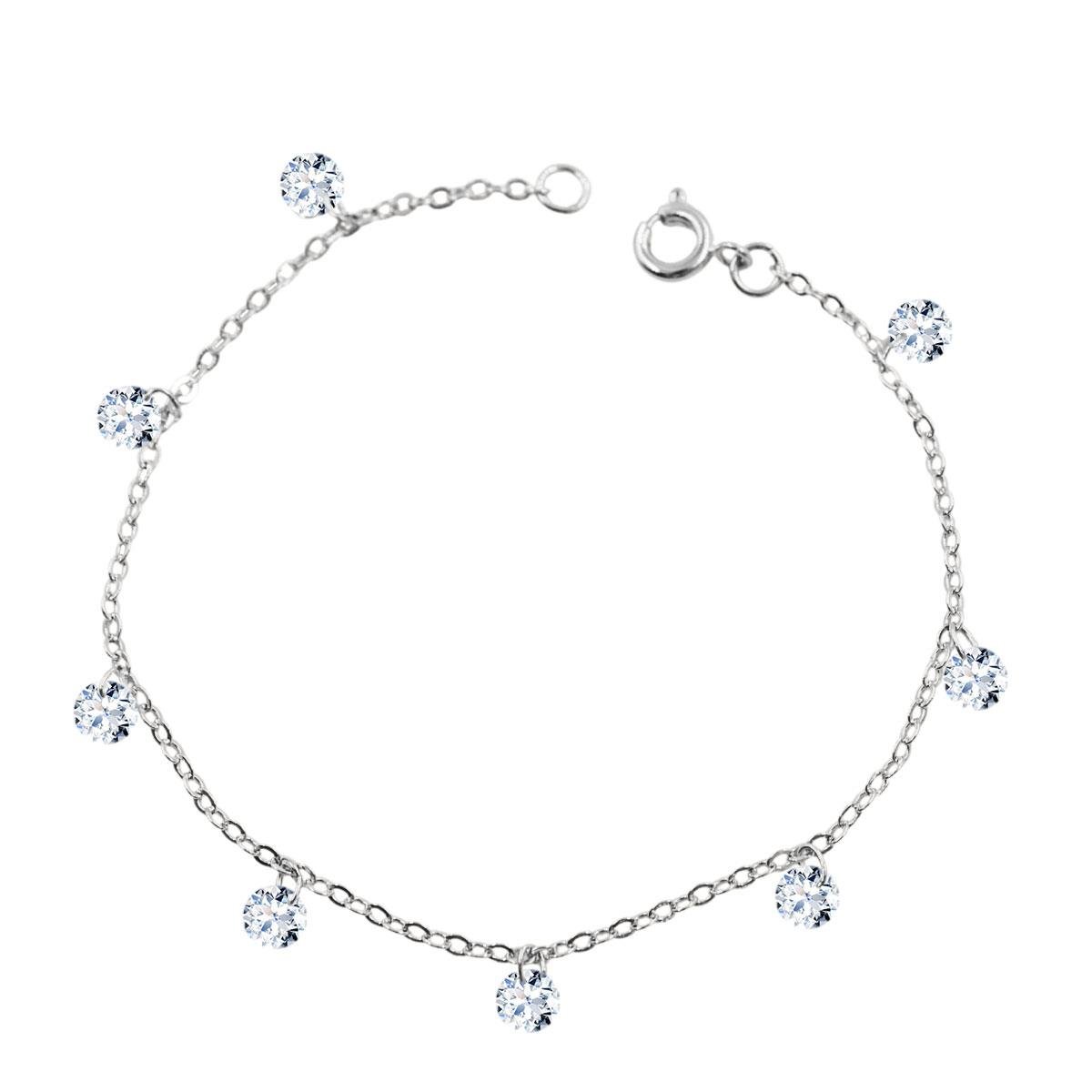 Pulseira Com Pedrinhas Penduradas Folheado a Prata