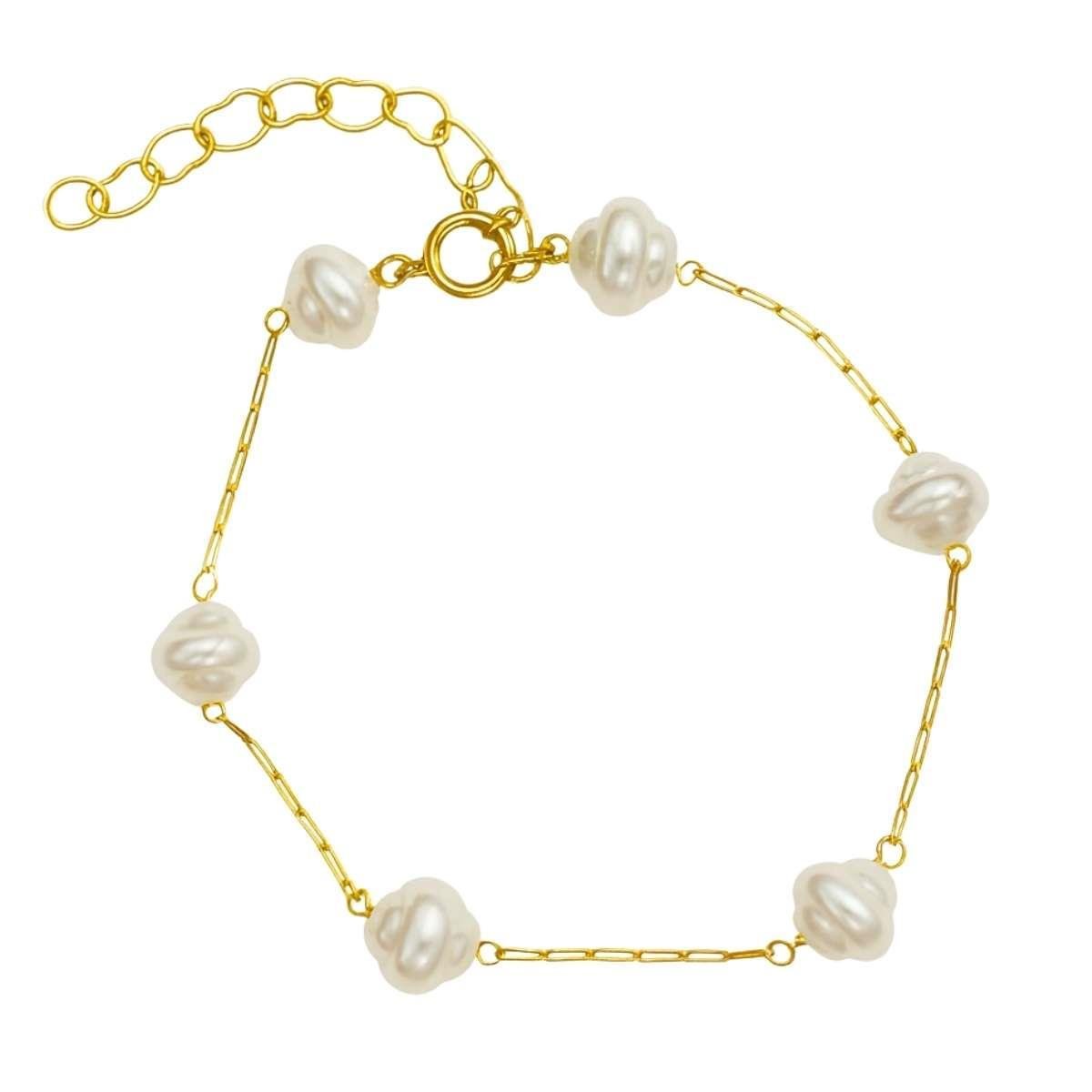 Pulseira de Pérolas 18cm Banhado a Ouro