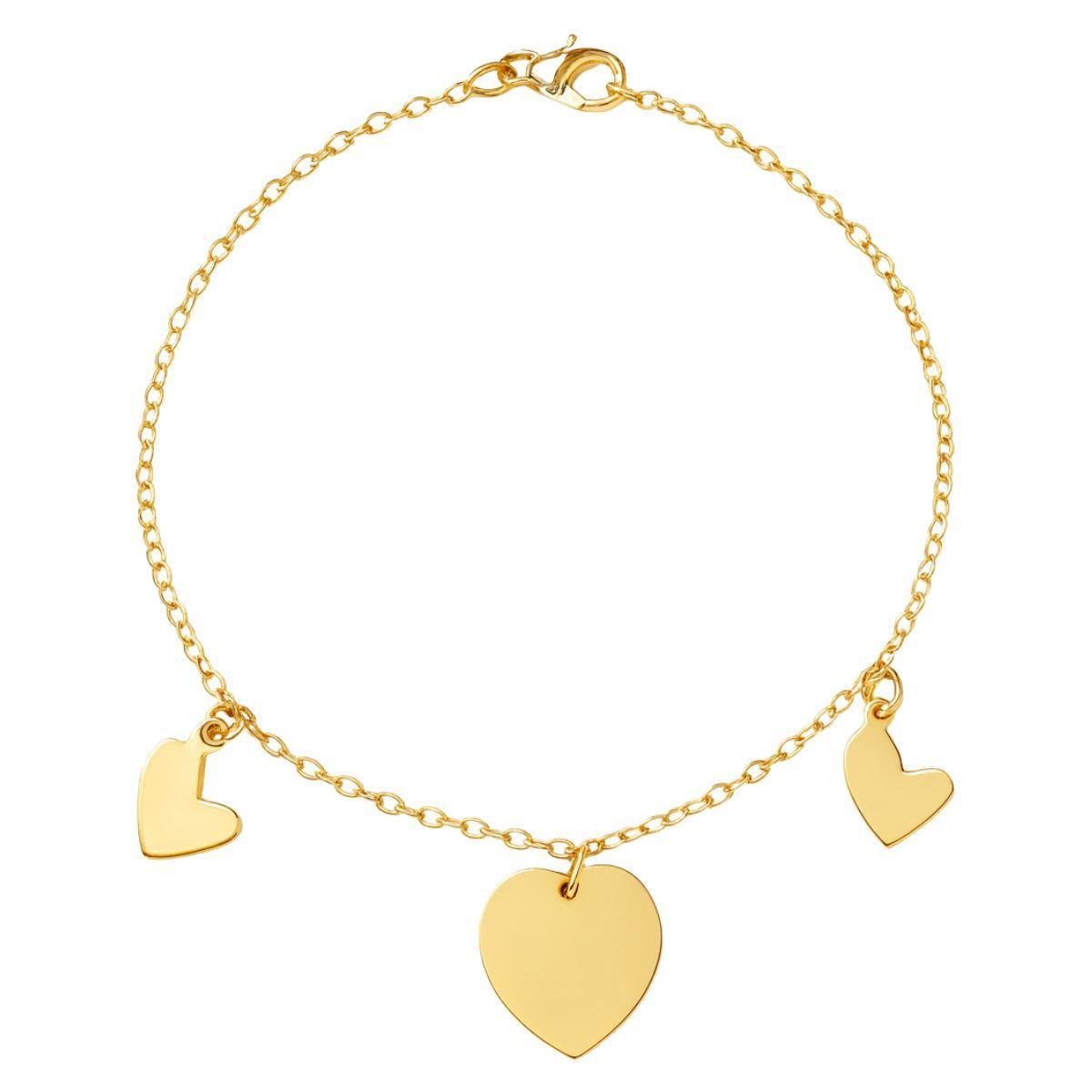Pulseira Três Corações 18cm Banhado a Ouro