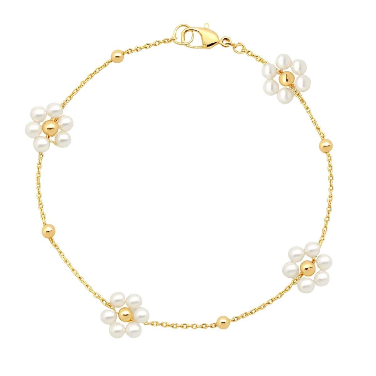 Pulseira Flor de Pérola 18cm Banhado a Ouro