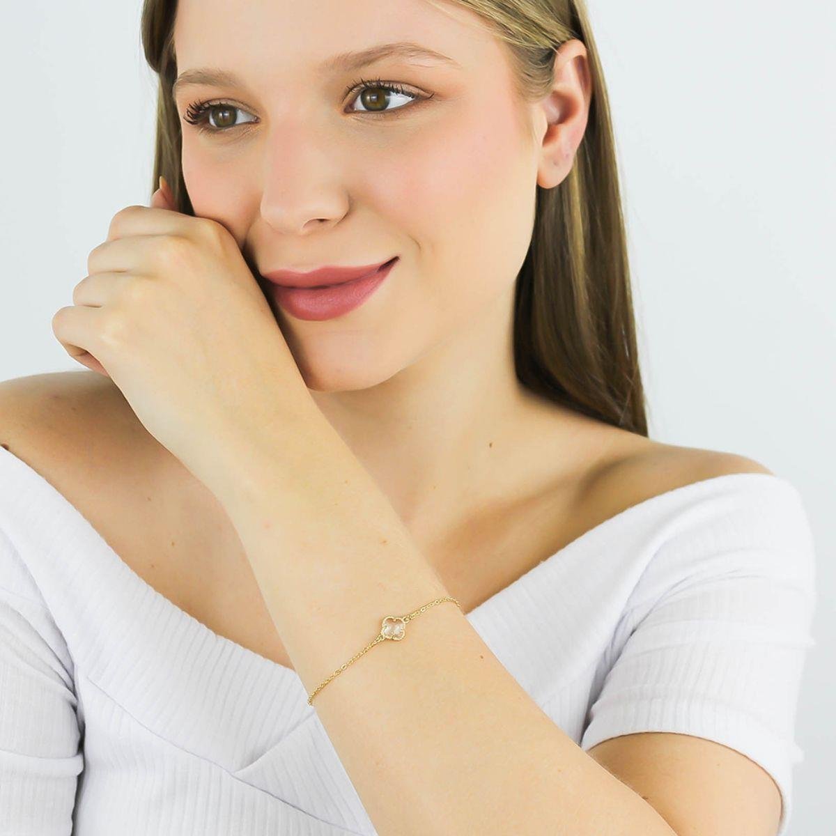 Pulseira Virgínia Trevo 18cm Banhado a Ouro