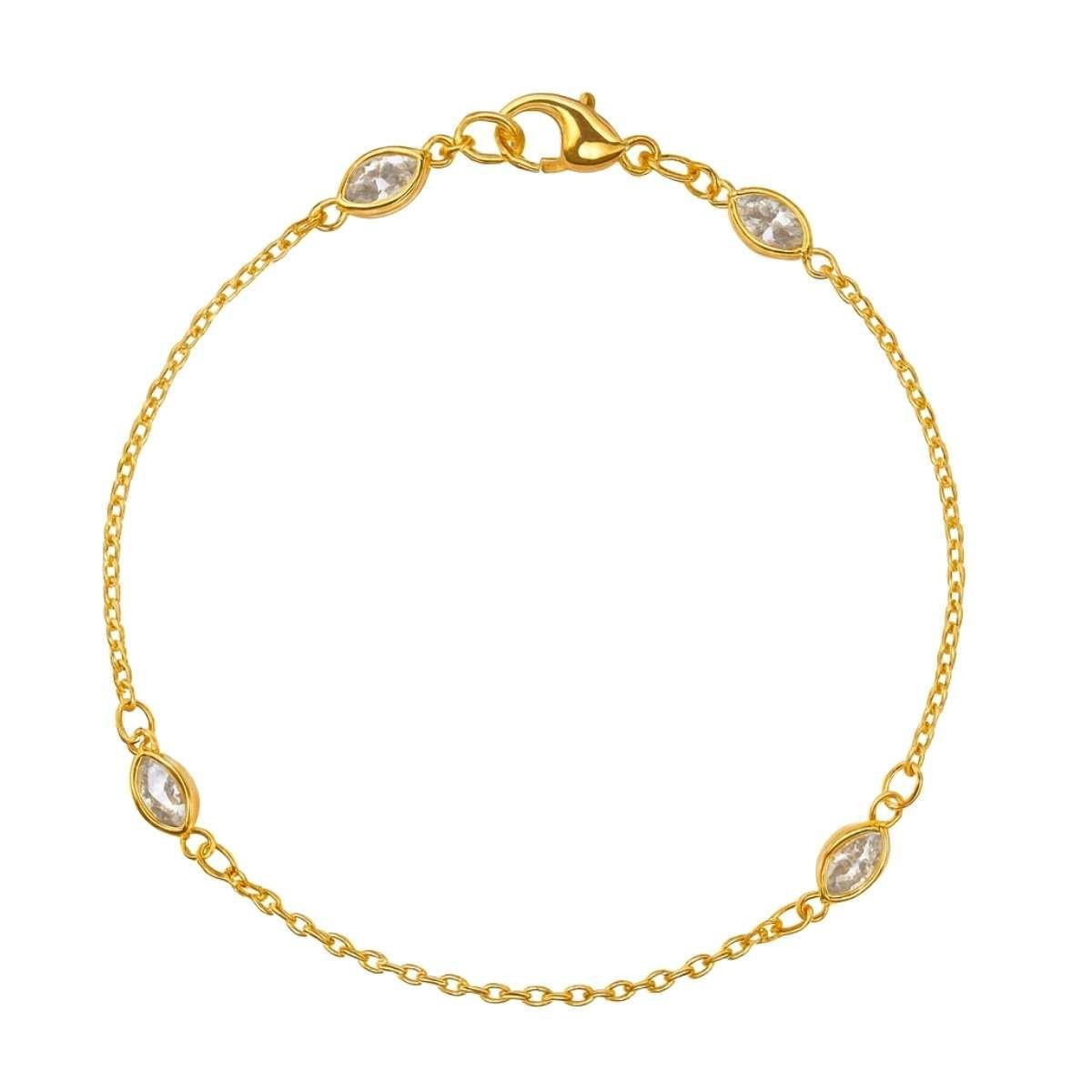Pulseira Ponto de Luz Navete 18cm Banhado a Ouro