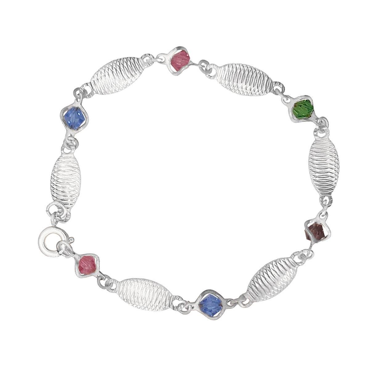 Pulseira com Chapinha Diamantada e Pedras Folheado a Prata