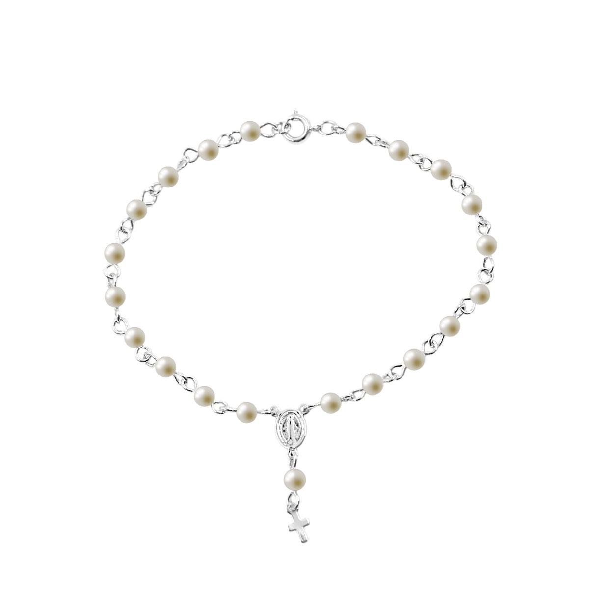 Pulseira Terço de Pérolas Folheado a Prata