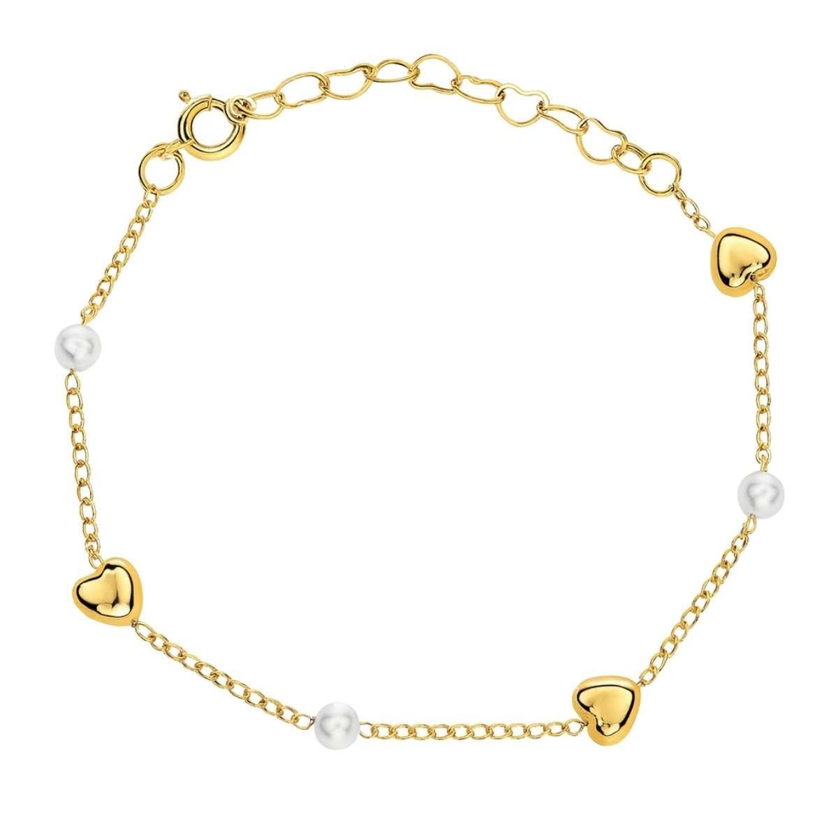 Pulseira Coração e Pérola 18cm Banhado a Ouro