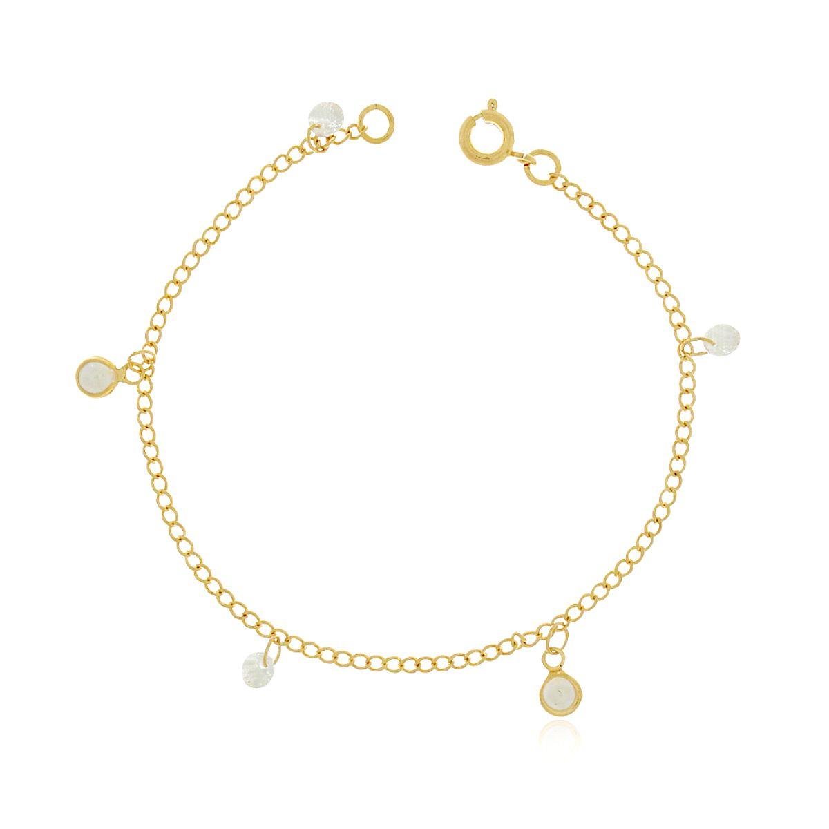 Pulseira Mini Perólas e Zircônias 18cm Banhada a Ouro